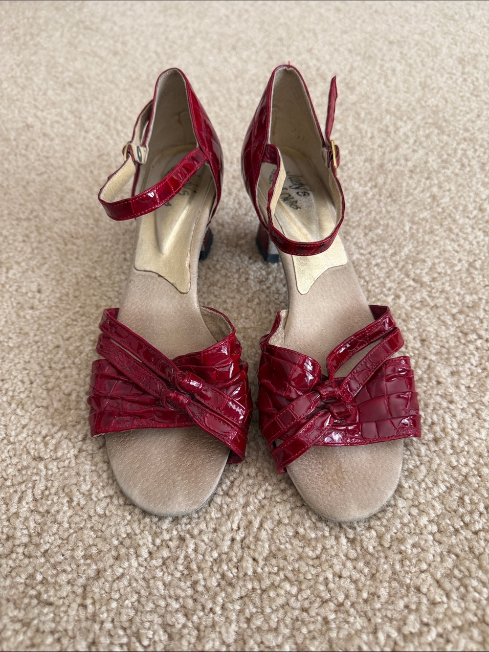 Red Patent Knot Front Ankle Strap Dance Shoes